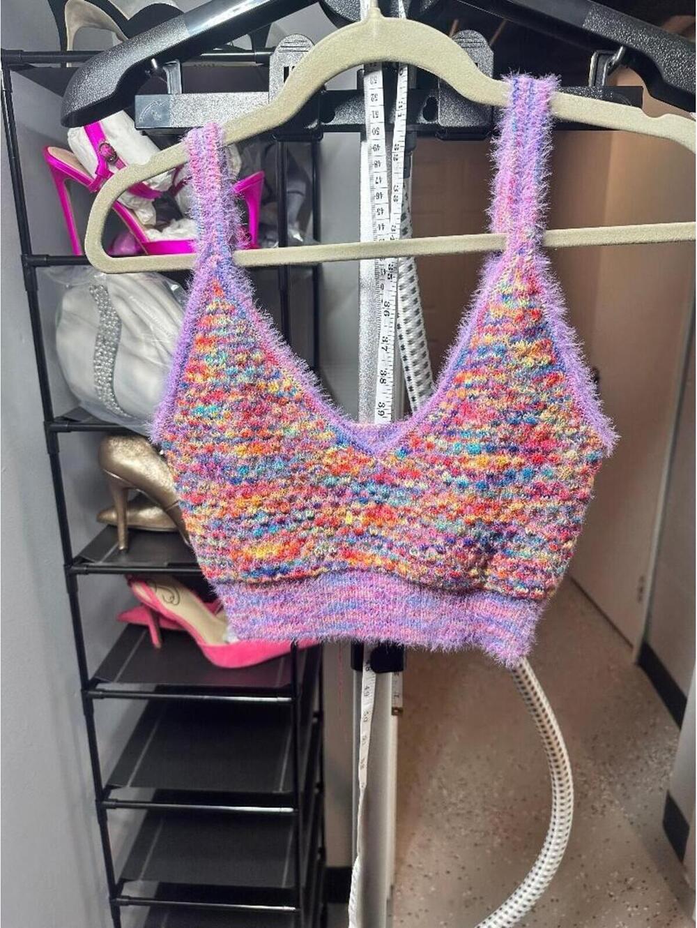 Hazel Moon Fuzzy Knit Cardigan & Bralette Set M Rainbow Speckled Soft Cozy Bouti - Picture 7 of 7